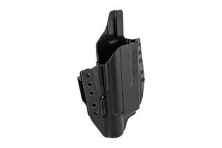 Bravo Concealment BCA-LB Right Hand OWB Holster Fits GLOCK 19/23 with X300 and has a black finish